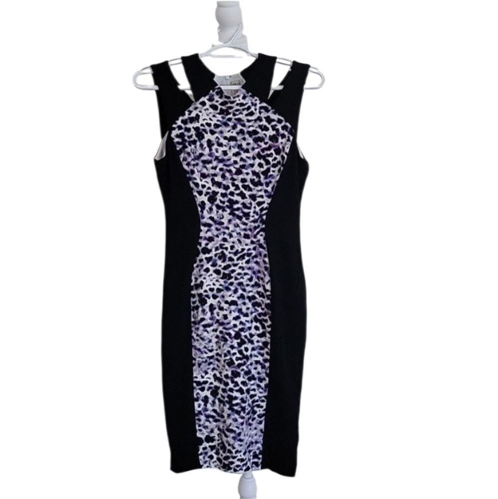 Cach Purple Leopard Print Panel Bodycon Dress Siz… - image 4